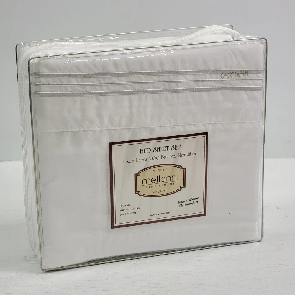 Mellanni 1800 Brushed Microfiber Short Queen Bed White Sheet Set, 4 Piece New!